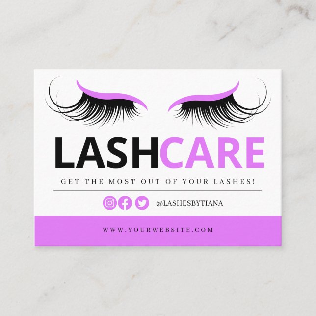 Tarjeta De Visita Extensiones Lash Instrucciones de Aftercare Ca de  (Anverso)