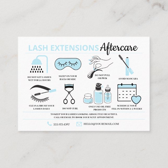 Tarjeta De Visita Extensiones Lash Instrucciones de Aftercare Ca de  (Reverso)