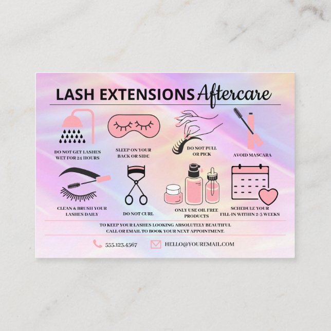 Tarjeta De Visita Extensiones Lash Instrucciones de Aftercare Ca de  (Reverso)