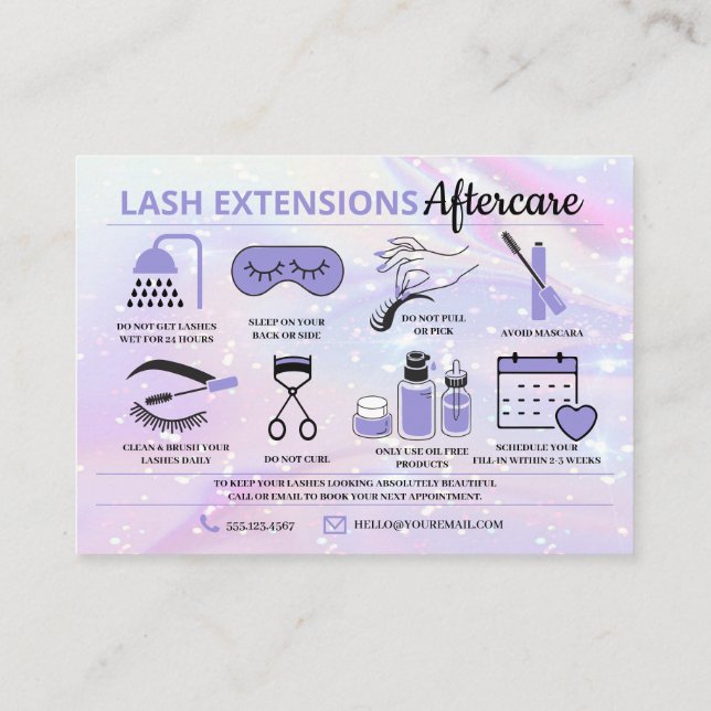 Tarjeta De Visita Extensiones Lash Instrucciones de Aftercare Ca de  (Reverso)