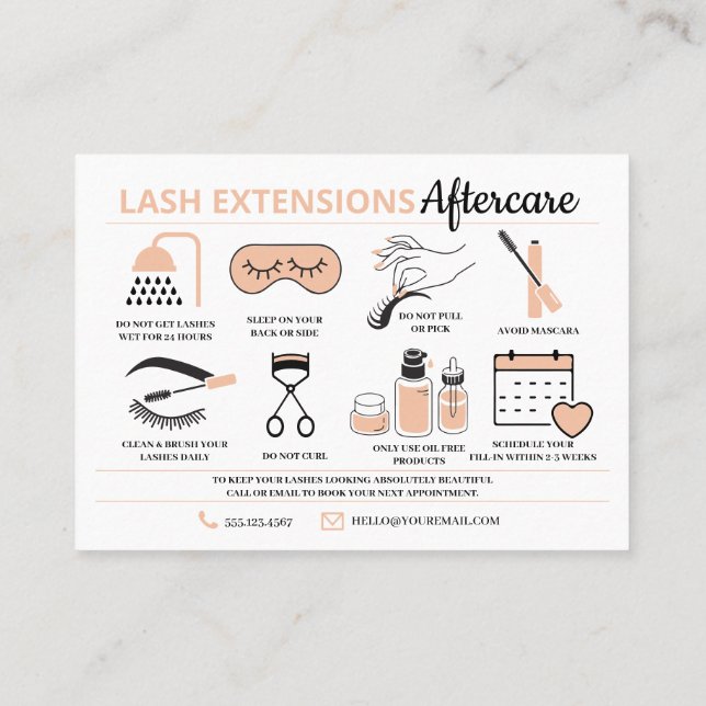 Tarjeta De Visita Extensiones Lash Instrucciones de Aftercare Ca de  (Reverso)