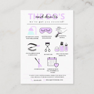 Tarjeta De Visita Extensiones Lash Instrucciones de Aftercare Ca de