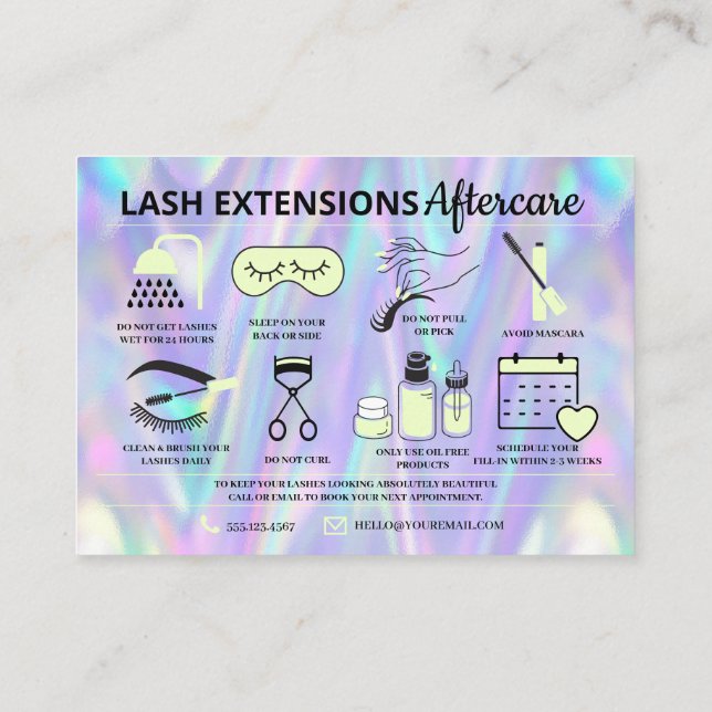 Tarjeta De Visita Extensiones Lash Instrucciones de Aftercare Ca de  (Reverso)