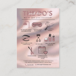 Tarjeta De Visita Extensiones Lash Instrucciones de Aftercare Ca de