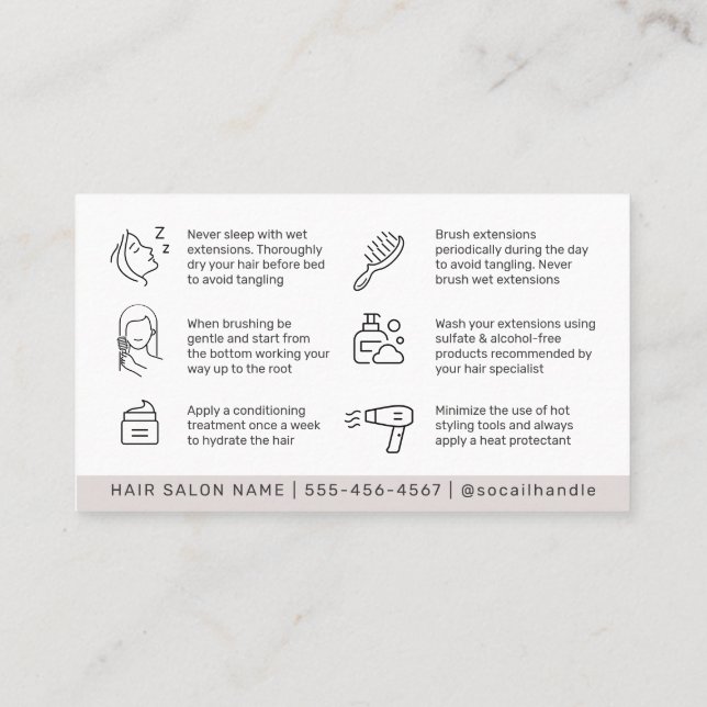 Tarjeta De Visita Extensiones simples de pelo de lujo después de cui (Reverso)
