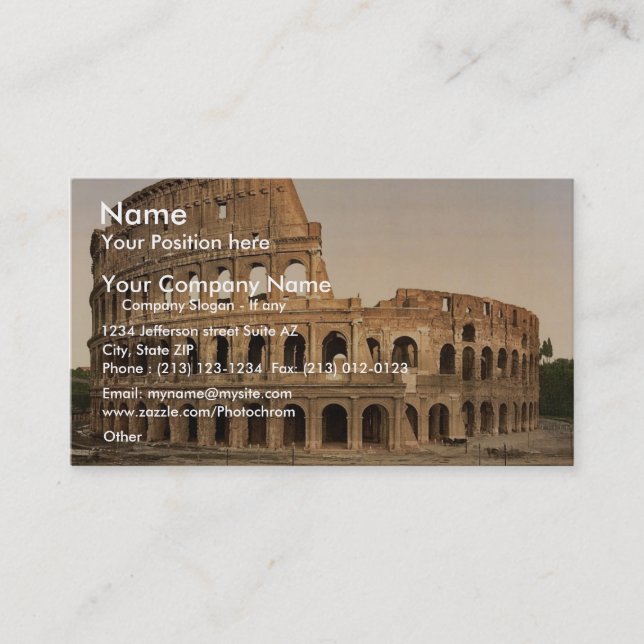 Tarjeta De Visita Exterior del coliseo, obra clásica Phot de Roma, (Anverso)