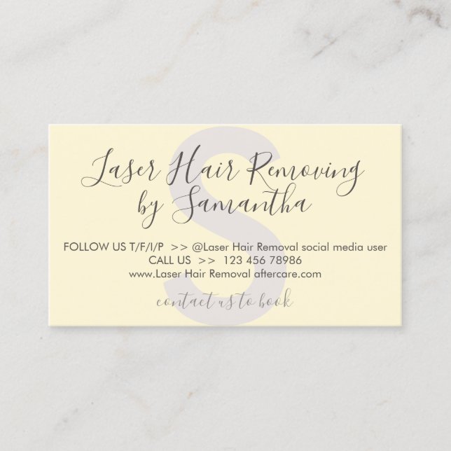 Tarjeta De Visita Extracción del pelo del láser suave amarillo despu (Anverso)