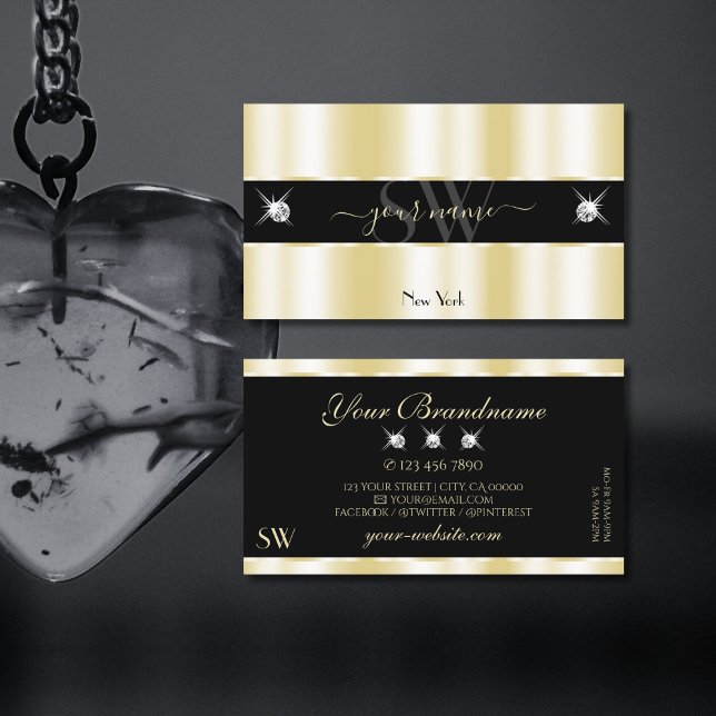 Tarjeta De Visita Extravagante oro Black Sparkling Diamonds Iniciale (Subido por el creador)
