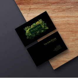 Tarjeta De Visita Exuberante Vegetación Marco de Oro Negro Botánico