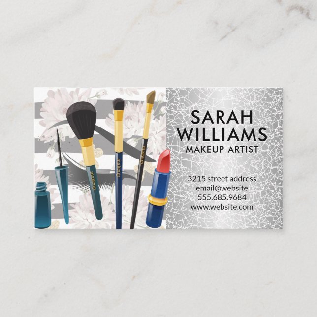 Tarjeta De Visita Eye Lash | Mariposas florales | Mua Brushes (Anverso)