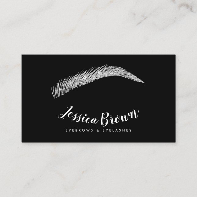 Tarjeta De Visita Eyebrow azota moda purpurina de plata nombre glam  (Anverso)