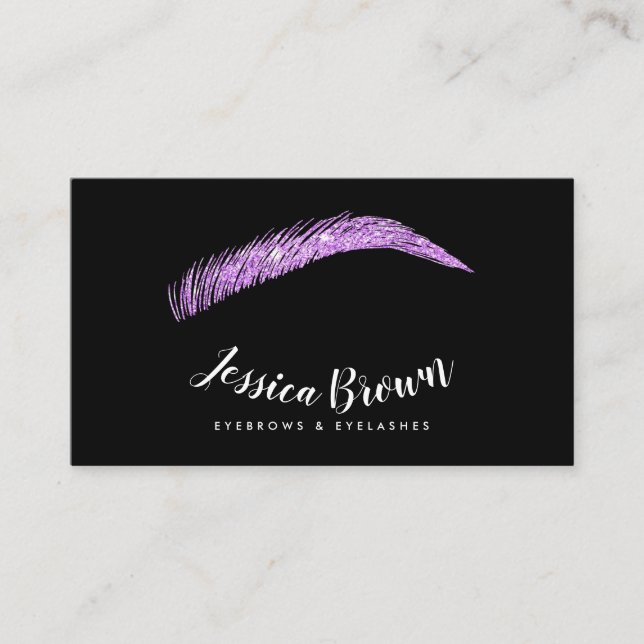 Tarjeta De Visita Eyebrow azota moda purpurina púrpura nombre glam n (Anverso)