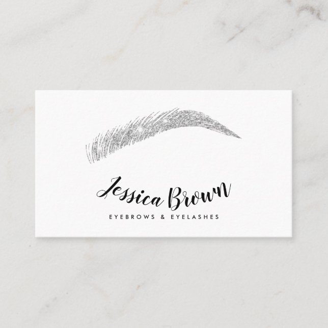 Tarjeta De Visita Eyebrow azotes moda purpurina plata nombre glam bl (Anverso)