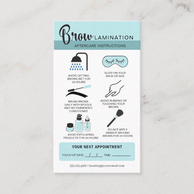 Tarjeta De Visita Eyebrow Lamination Aftercare Instructions Business (Anverso)
