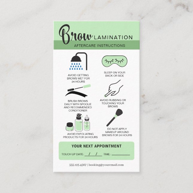 Tarjeta De Visita Eyebrow Lamination Aftercare Instructions Business (Anverso)