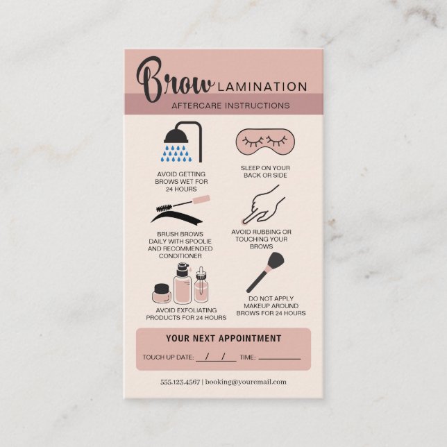 Tarjeta De Visita Eyebrow Lamination Aftercare Instructions Business (Anverso)
