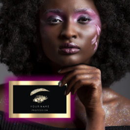 Tarjeta De Visita Eyelash Brow Maklogo Qr Código Negro Marco dorado