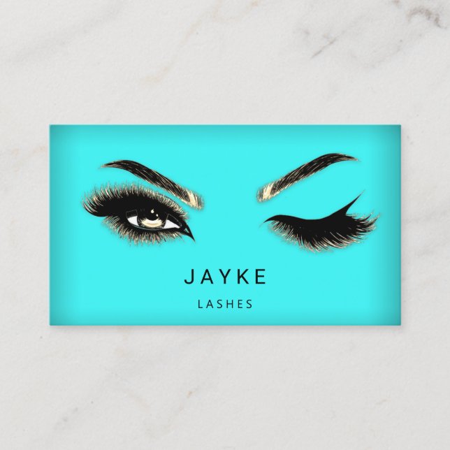Tarjeta De Visita Eyelash Brow Microblade QR Logo Tiffanie Aqua Gold (Anverso)