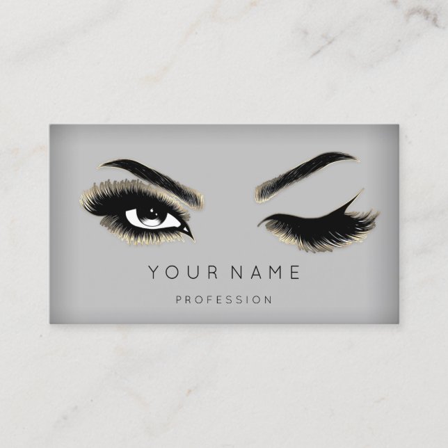 Tarjeta De Visita Eyelash Brows Microblading QRCODE Logo Gold Modern (Anverso)