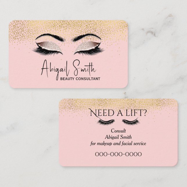 Tarjeta De Visita Eyelash con Purpurina de oro sobre rosa (Anverso / Reverso)