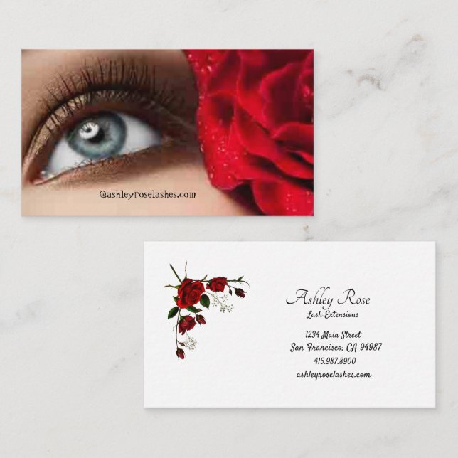 Tarjeta De Visita Eyelash Extensions Technician Red Rose (Anverso / Reverso)