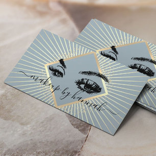 Tarjeta De Visita Eyelash Makeup Artista Moderno Dusty Blue Gold Sal
