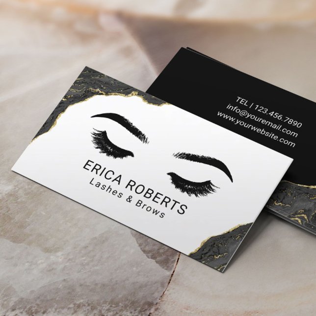 Tarjeta De Visita Eyelash Makeup Artista Moderno Geode Negro Salón (Subido por el creador)