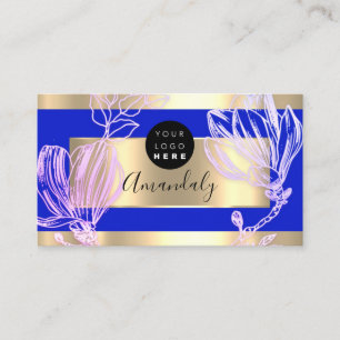 Tarjeta De Visita Eyelash Makeup Artista QR Código Logo Floral Azul