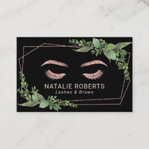 Tarjeta De Visita Eyelash Makeup Artista Rosa Oro Geométrica Vegetac