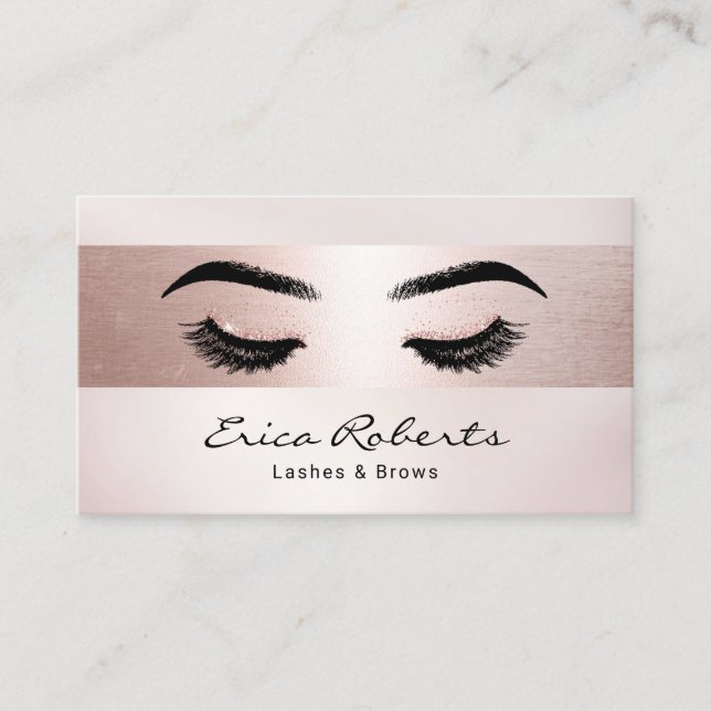 Tarjeta De Visita Eyelash Makeup Artista Rosa Salón De Banda De Oro (Anverso)