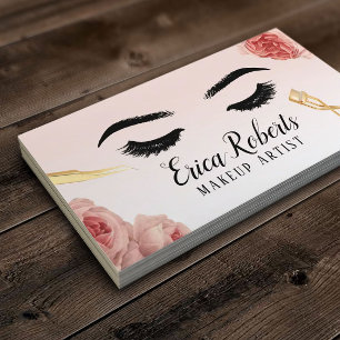Tarjeta De Visita Eyelash Makeup Artista Rubor Floral Lashes Salón