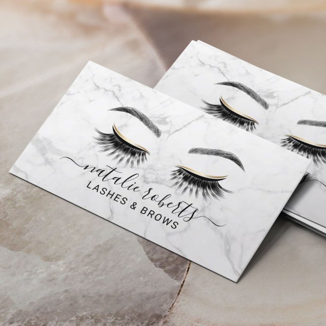 Tarjeta De Visita Eyelash Makeup Artista Trendy Marble Lash Salon (Subido por el creador)