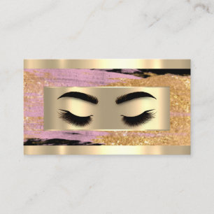 Tarjeta De Visita  Eyelash Makeup QR Code Logo Pink Gold Strokes