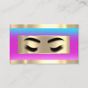 Tarjeta De Visita Eyelash Makeup QR Code Logo Rosa Azul