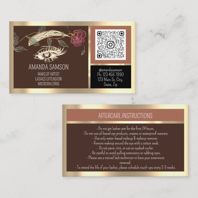 Tarjeta De Visita Eyelash Microblade QRCODE después del cuidado Rosa (Anverso / Reverso)