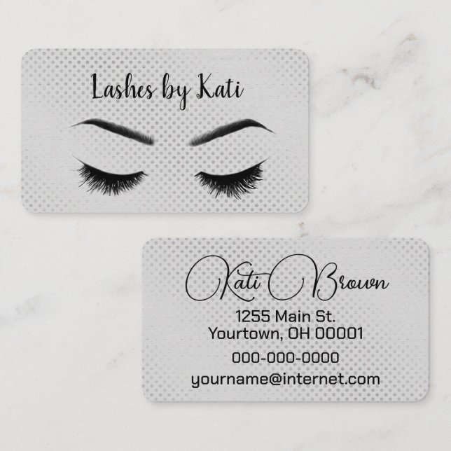 Tarjeta De Visita Eyelash Sobre Puntos Plateados (Anverso / Reverso)