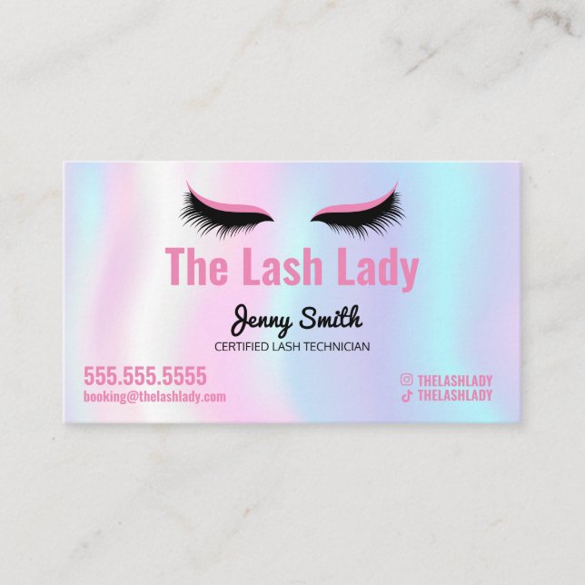 Tarjeta De Visita EyeLash Tech Lash Salón De Belleza Pastel Rainbow (Anverso)