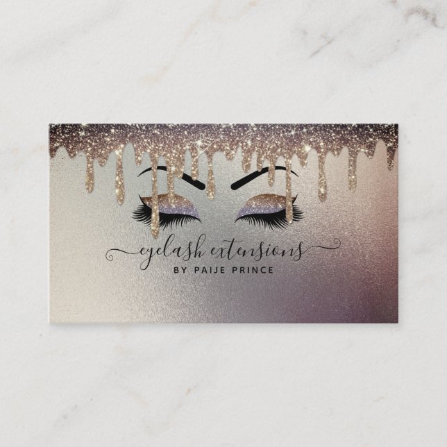 Tarjeta De Visita Eyelash Tech Lash Stylist Bronze Gold Purpurina Dr (Anverso)