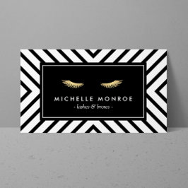 Tarjeta De Visita Eyelashes dorados con un patrón negro y blanco mod