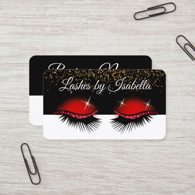 Tarjeta De Visita Eyelashes Purpurinas rojos (Anverso/Reverso In Situ)