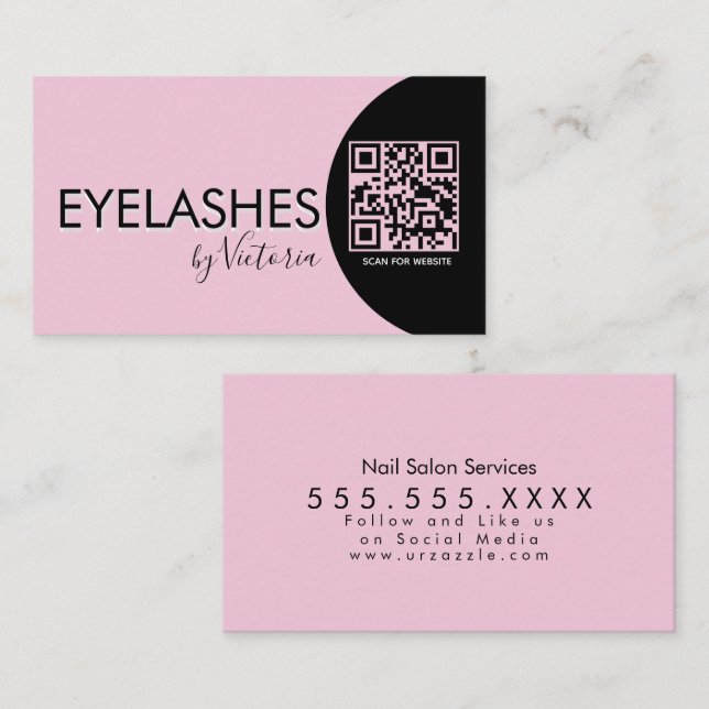 Tarjeta De Visita  Eyelashes Salón Belleza Eyelashes QR CÓDIGO Rosa (Anverso / Reverso)