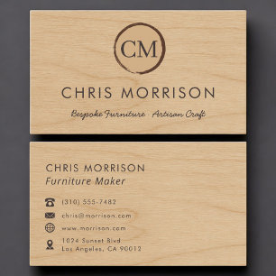 Tarjeta De Visita Fabricante de Muebles Madera Rústica Monograma Pro