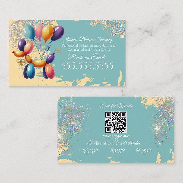 Tarjeta De Visita Face Painting Facebook Balloon Twister Yellow (Anverso / Reverso)