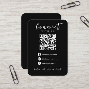 Tarjeta De Visita Facebook Instagram Tiktok Código QR negro moderno