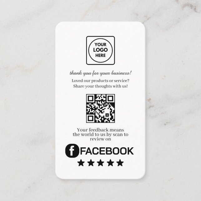Tarjeta De Visita Facebook QR | Custom Business Review Feedback Link (Anverso)