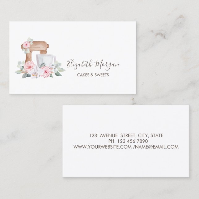 Tarjeta De Visita Fácil panadería simple con flores (Anverso / Reverso)