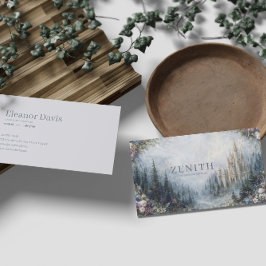 Tarjeta De Visita Fairytale Castle Misty Forest Floral Landscape