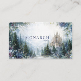 Tarjeta De Visita Fairytale Castle Misty Forest Floral Watercolor