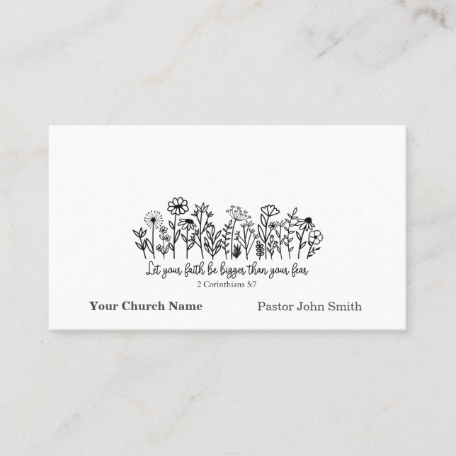 Tarjeta De Visita Faith over Fear Bible Verse Floral Doodle Church (Anverso)