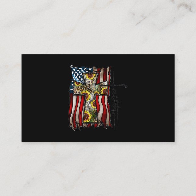 Tarjeta De Visita Faith USA Bandera Americana Cruz Cristiana Jesús S (Anverso)